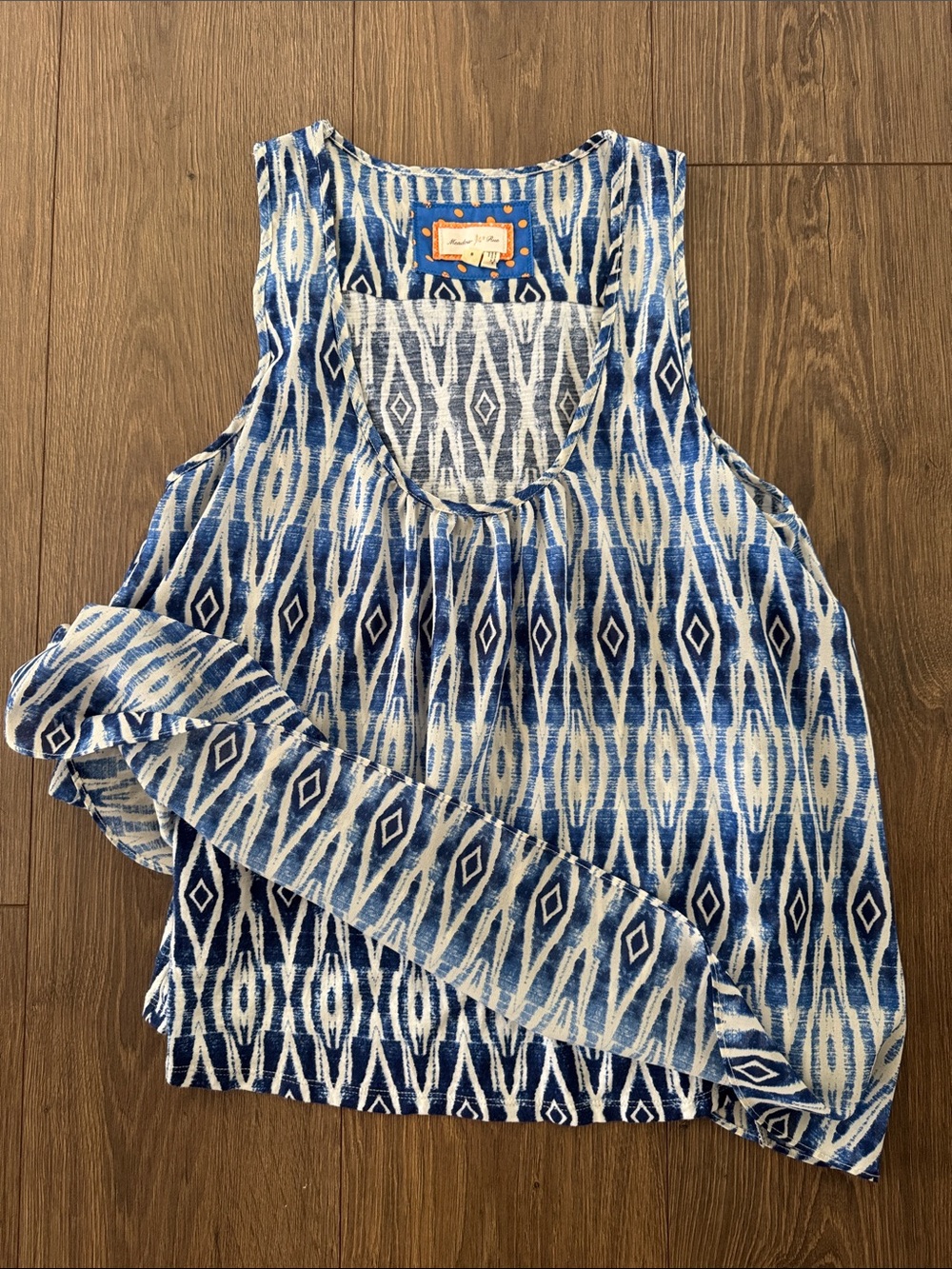 Blue & White Ikat Sleeveless Tank Top